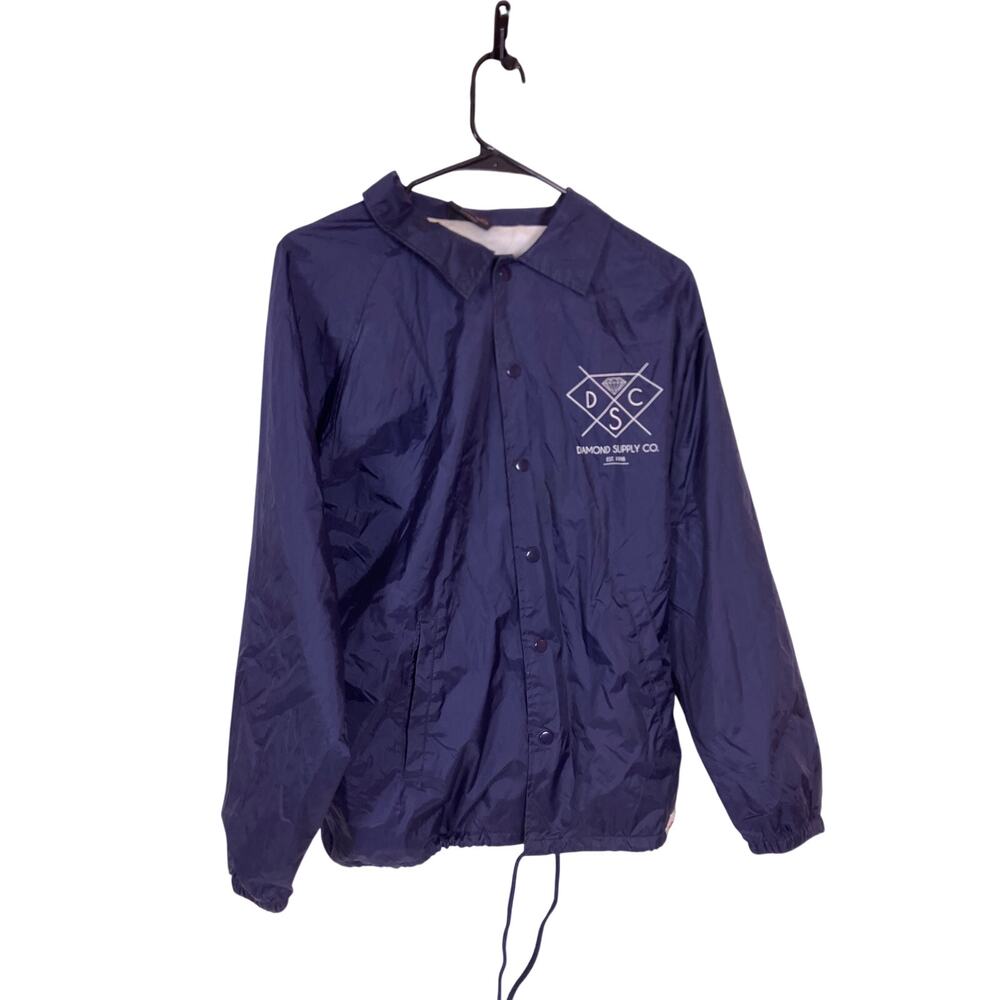 Y2k Skate Diamond Supply Co Navy Blue White Button Snap Windbreaker Men’s Small
